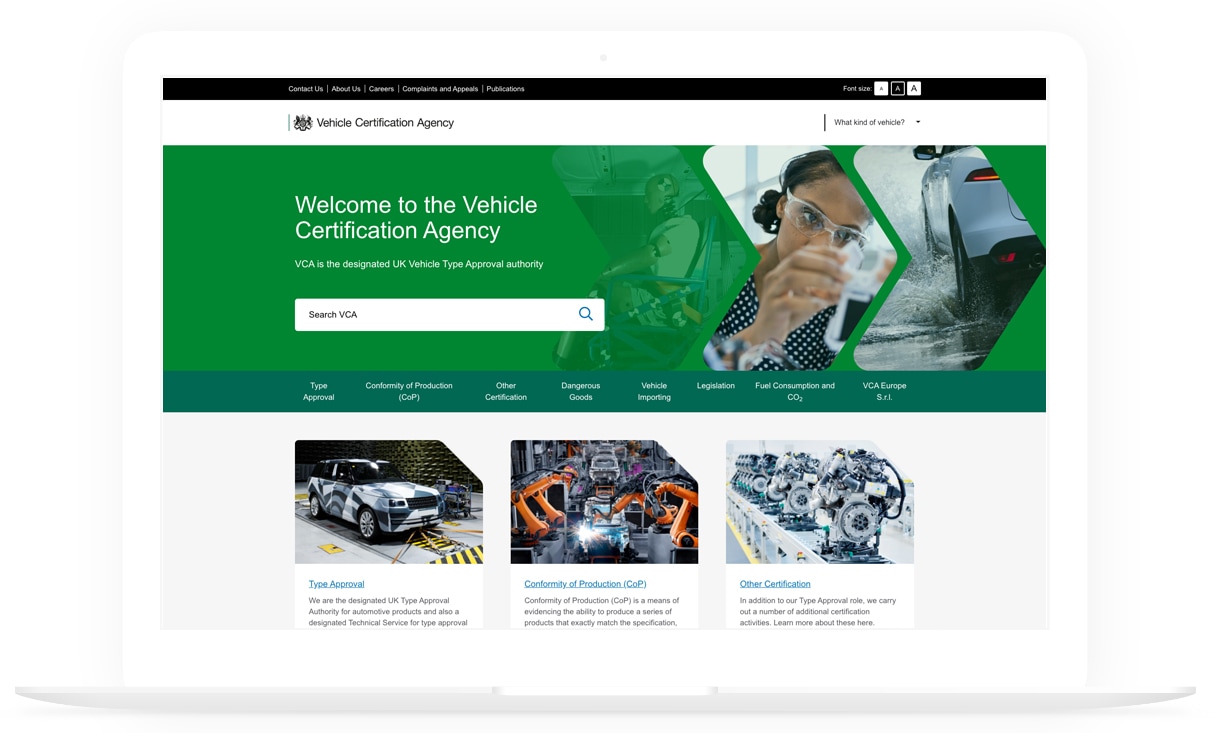 An example of a WordPress website Vehicle Certification Agency