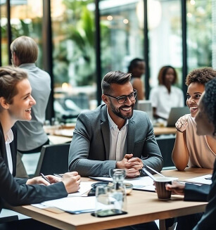 A digital marketing team discussing SEO strategy with clients in a productive and friendly meeting. -  Rank Your Domain | SEO That Converts Clicks to Customers A digital marketing team discussing SEO strategy with clients in a productive and friendly meeting.